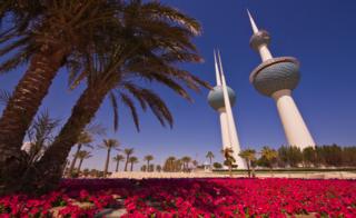 Flowers in front of the Kuwait towers