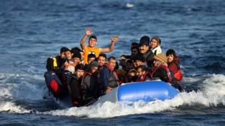 Migrants on a boat that reached Lesbos on 17 November 2015
