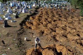 A worker prepares graves for inmates who died during a prison riot, at the cemetery of Taruma in Manaus, Brazil