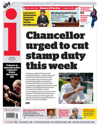 The i newspaper front page