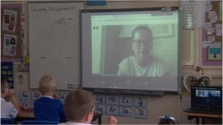 Mary Craghill and class by video-link