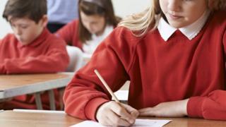 Children taking exam