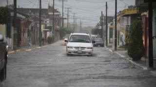 View of a flooded street as the storm Willa arrives to Escuinapa, Sinaloa state, Mexico, on October 23, 2018. -