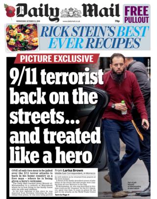Daily Mail front page - 31/10/18