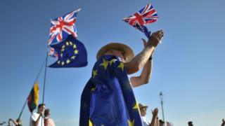 Protesters during an anti-Brexit rally during Labour's annual conference