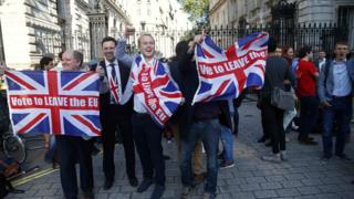 Vote Leave supporters celebrate outside Downing Street
