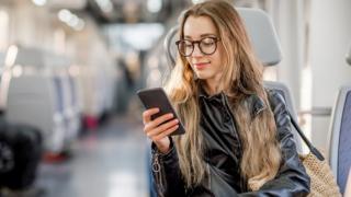 Woman commuter on a train