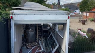 The damaged burger van in Stowmarket