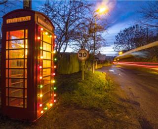 Redundant phone box at Redpath in the Scottish Borders gets a festive make-over