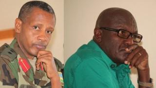 Col Tom Byabagamba (ibumoso) na muramu we bareganwa Gen Frank Rusagara (iburyo)