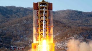 Rocket launch on 7 February 2016, picture from North Korea's official news agency