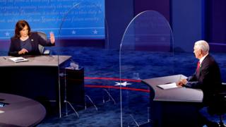 Kamala Harris and Mike Pence debate together