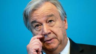 UN Secretary-General Antonio Guterres at a press conference at the Royal Library in Stockholm, 23 April 2018