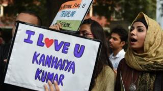 Indian students and activists shout slogans and protest against the arrest of an Indian student for sedition in New Delhi on March 2, 2016