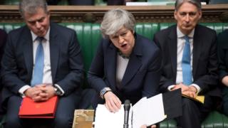 Britain"s Prime Minister Theresa May speaking during the weekly Prime Ministers Questions session in the House of Commons in London on March 13, 2019