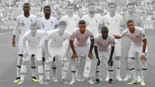 The French team line up before a match with Uruguay