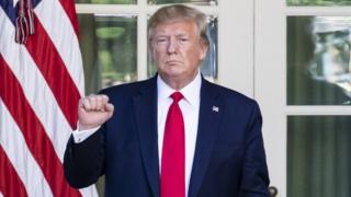 Donald Trump gestures during a ceremony marking the establishment of the US Space Command at the White House on 29 August 2019