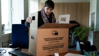 Claire Fox packing up her Brussels office