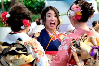 People take part in a Coming of Age Day celebration ceremony in Japan