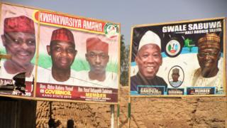 PDP campaign billboard (l) APC billboard (r) for Kano state, Nigeria