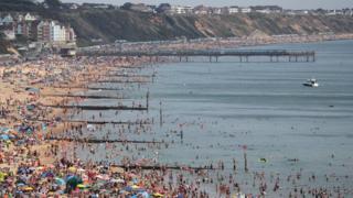 Bournemouth Strand in Dorset 8. August 2020