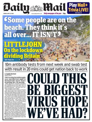 Daily Mail front page 22/05/20