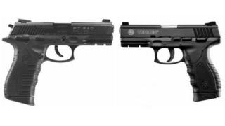 Fotomontagem com as pistolas proibidas pelo Exército