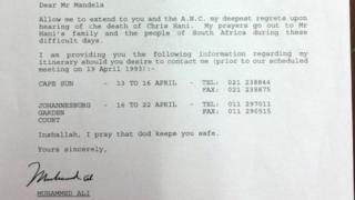 Muhammad Ali letter to Nelson Mandela