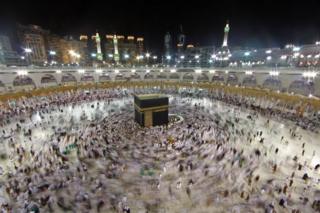 Muslim worshippers gather at the Grand Mosque in the city of Mecca