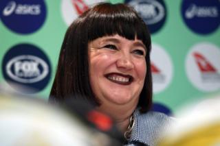 Raelene Castle speaks during a press conference after becoming Rugby Australia's new chief executive, making her the first woman to ever oversee the sport anywhere in the world, in Sydney on 12 December 2017.