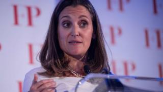 La ministra de Relaciones Exteriores de Canadá, Chrystia Freeland