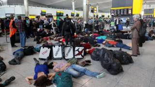 'Die-in' protest at Heathrow terminal 2