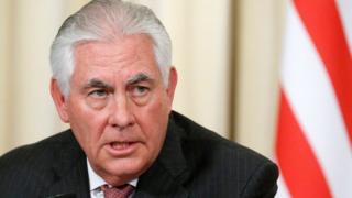 US Secretary of State Rex Tillerson attends a news conference after their negotiations with Russian Foreign Minister Sergei Lavrov (not pictured) in the Russian Foreign Ministry guest house in Moscow, Russia, 12 April 2017