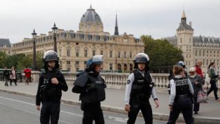 French police secure the area in front of the Paris Police headquarters in Paris , France, October 3, 2019