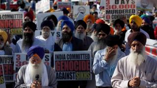 NOVEMBER 7, 2015: Members of the Sikh community mark the 1984 Genocide and Protest India's Human Rights Violations Remembrance Walk, in Los Angeles, CA