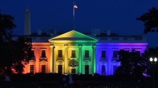 The White House is lightened in the rainbow colours in Washington on June 26. 2015.