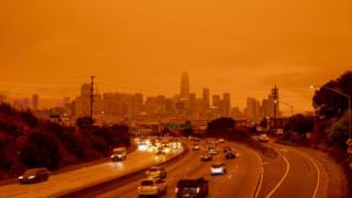 Orange skies across San Francisco caused by wildfires in California