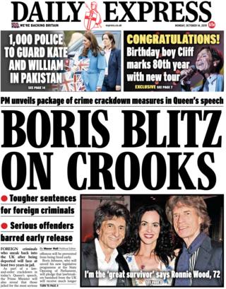 Front page of the Daily Express on 14 October 2019