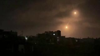 Flares over the Gazan city of Rafah at night