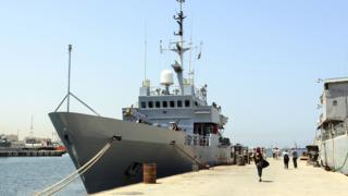 Italian warship Tremiti in Tripoli naval base, 10 Aug 17
