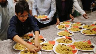 Iftar being served at a mosque