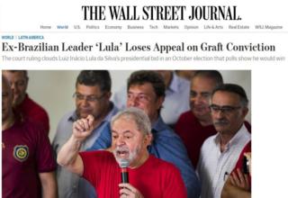 Site do Wall Street Journal destaca derrota de Lula em tribunal