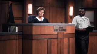 Judge Judy on set in 1997