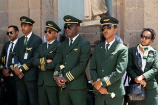 Ethiopian Airlines crew members attend a memorial service for the victims of the Ethiopian Airlines Flight ET 302 plane crash, at the Selassie Church in Addis Ababa, Ethiopia March 17, 2019