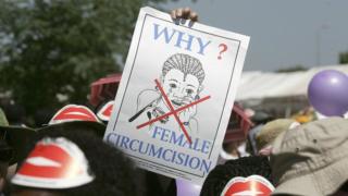Members of African Gay and Lesbian communities demonstrate against female genital mutilation, 23 January 2007 at the Nairobi World Social Forum venue in Kasarani, Nairobi.
