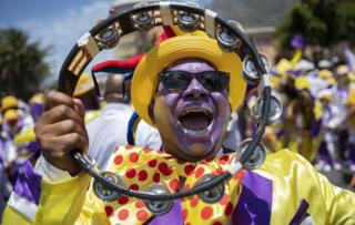 South African members of the Cape Minstrel bands attend the annual "Tweede Nuwe Yaar" (second new year) carnival through the streets of Cape Town, South Africa, 02 January 2019.