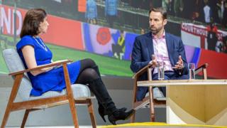 Gareth Southgate in conversation on stage at a Google event in London