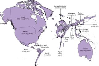 Mapa del porcentaje de distribución de opioides para aliviar el sufrimiento relacionado a la salud. (Gráfica: Lancet)