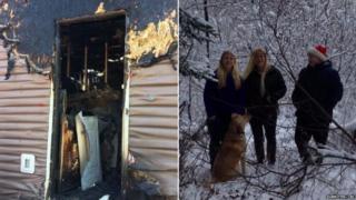 Marcy Smith, her children and their burned home