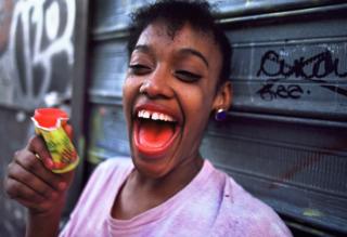 A girl laughs